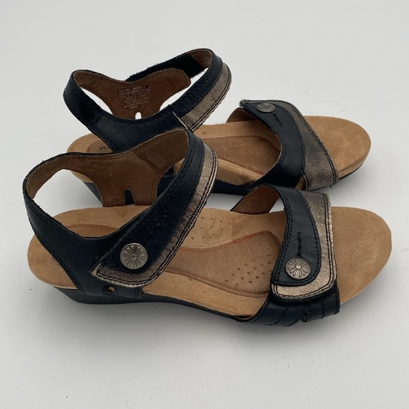 Cobb hill Black Tan leather Sandals women 5.5 wedge casual vacation office Y2K - Picture 6 of 12